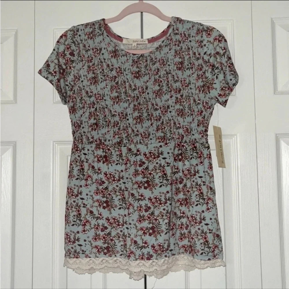 NWT Rewind Set of 2 Floral Babydoll Tops w/ Lace Trim - Picture 5 of 9